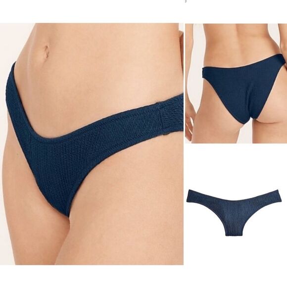 J Crew Navy Blue Jacquard Texture Curve Waist Cheeky Bikini Bottom NWT - Picture 16 of 16